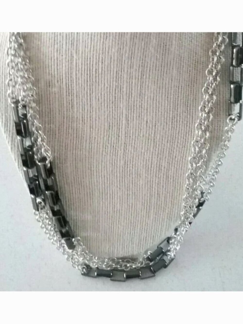 Chico's Necklace Heavy Silver & Gunmetal Links Double Strand 56" Perfect 16402
